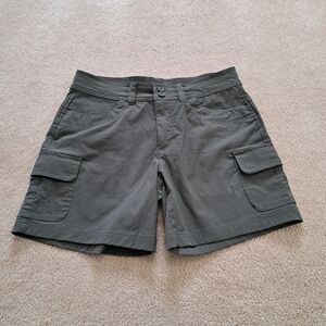 Eddie Bauer Summer Trail Shorts Womens Size 4 Green Neutral Cargo Shorts Stretch